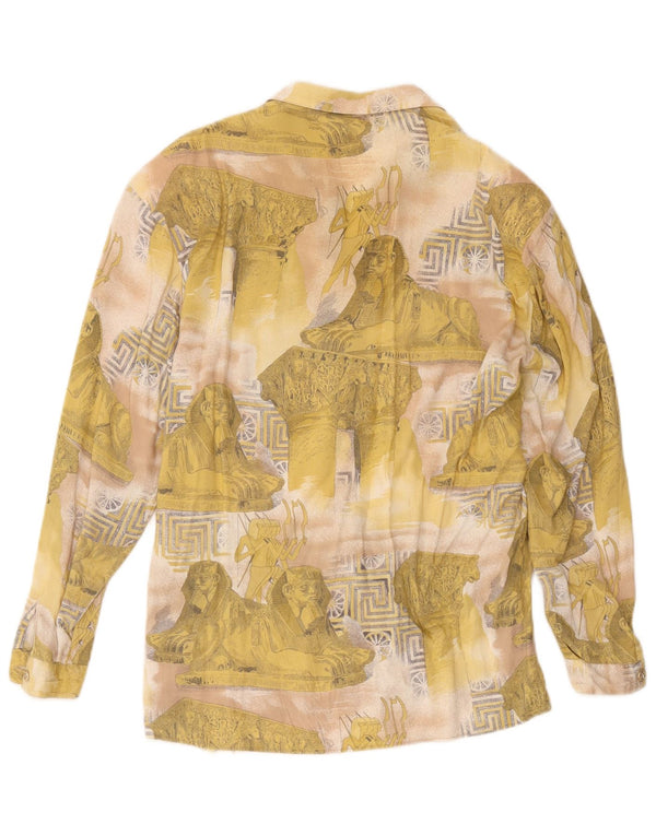 vintage Femmes Motif Abstrait Chemise Blouse UK 16 Grand Jaune
