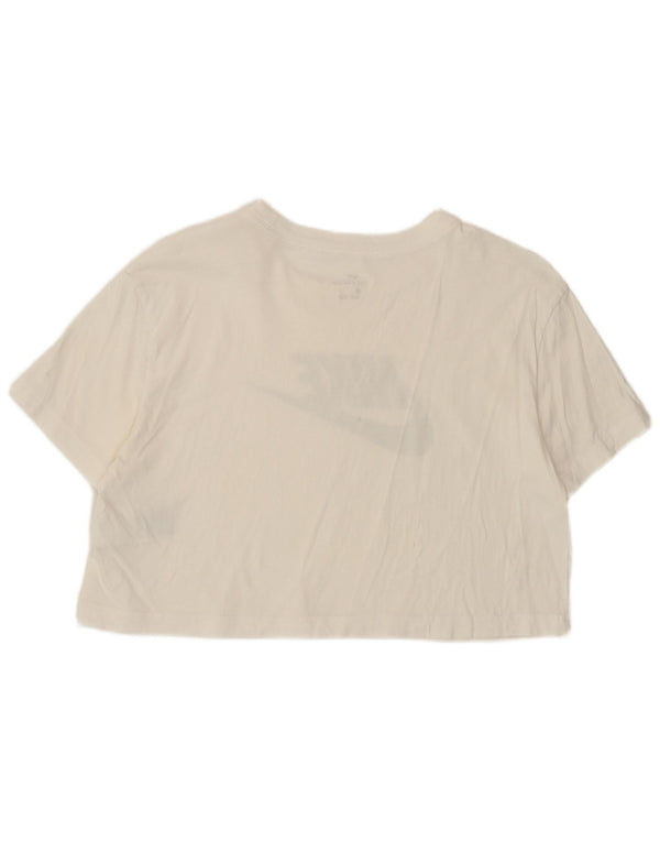 Nike Womens Crop Graphic T-Shirt Top UK 14 Coton Blanc Moyen