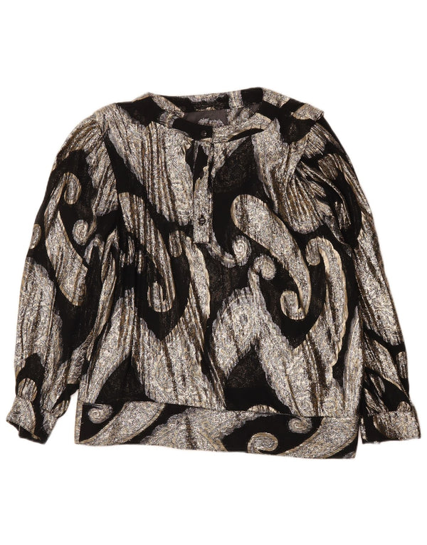 vintage Femmes Voir à travers Blouse Top UK 14 Grand Paisley Noir