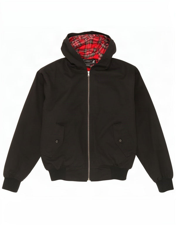 veste bomber à capuche vintage pour hommes UK 36 petit polyester noir