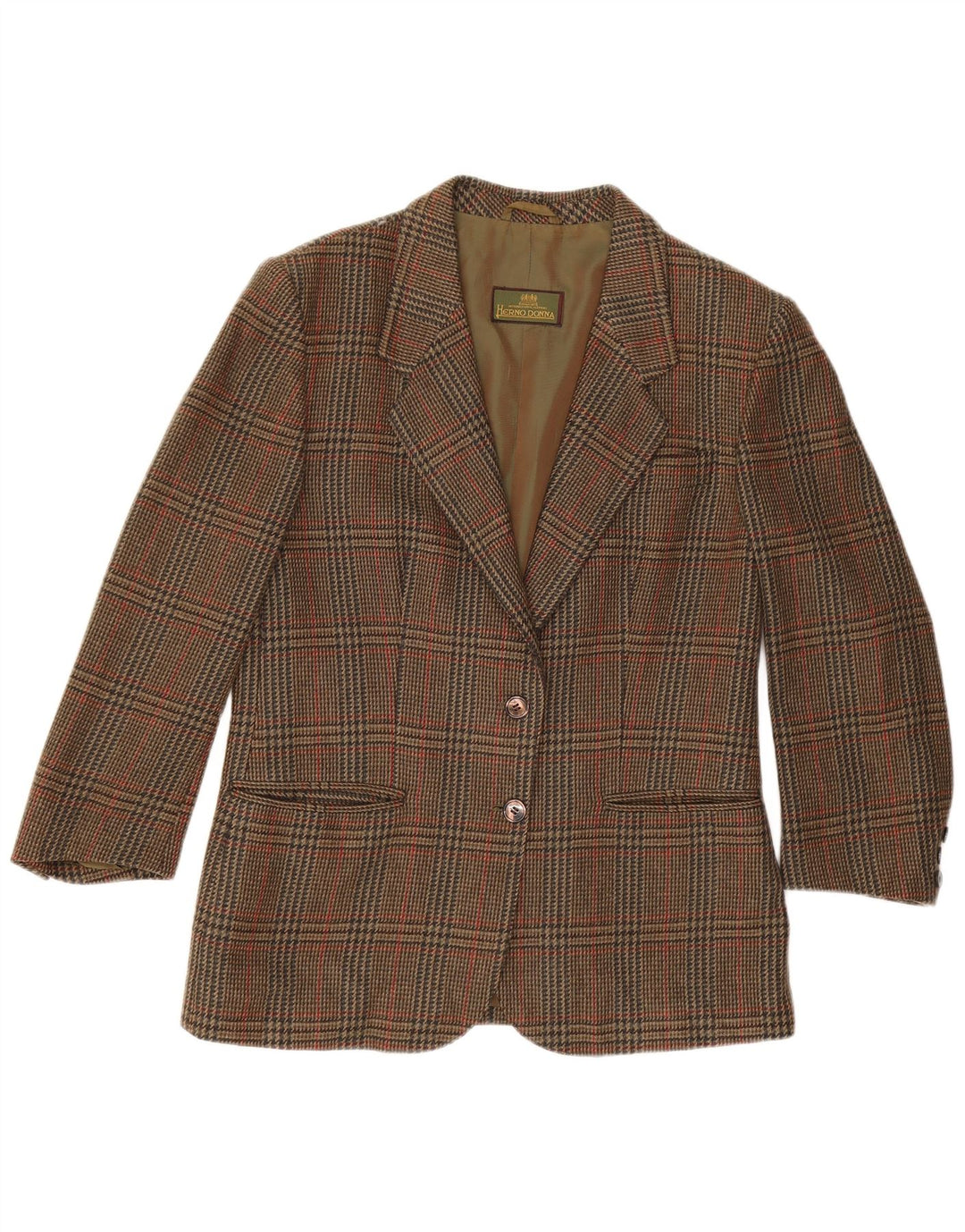 Herno Donna Veste Blazer Femme IT 44 Laine Pied-de-Poule Marron Moyen