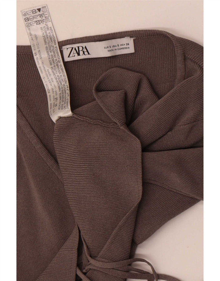 Zara Femme Crop Cardigan Top UK 8 Small Gris Viscose