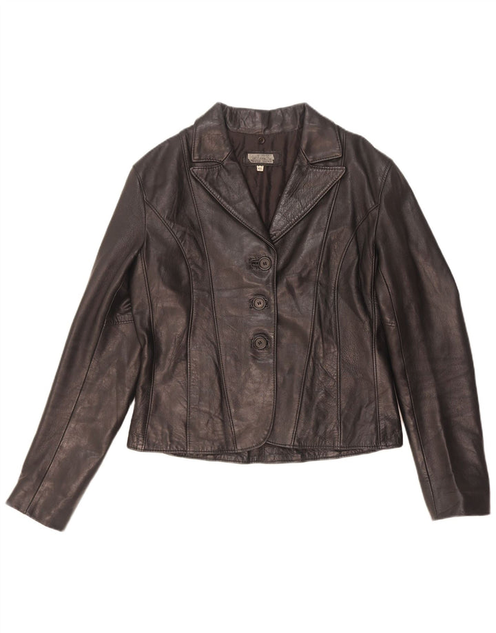veste en cuir femme vintage IT 46 Grand Noir