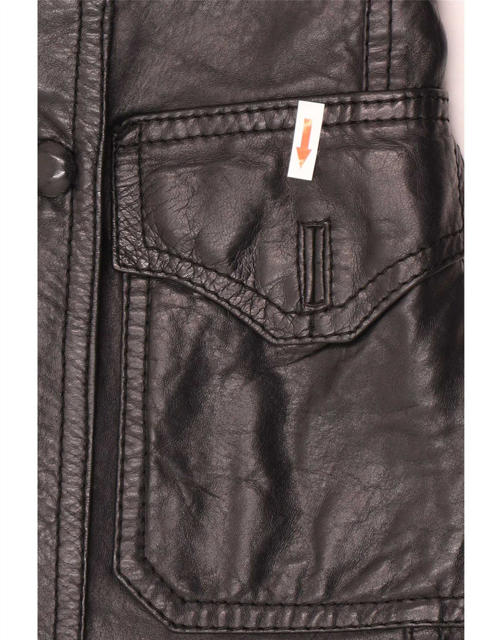 veste en cuir double poitrine vintage femme UK 8 Petit Noir