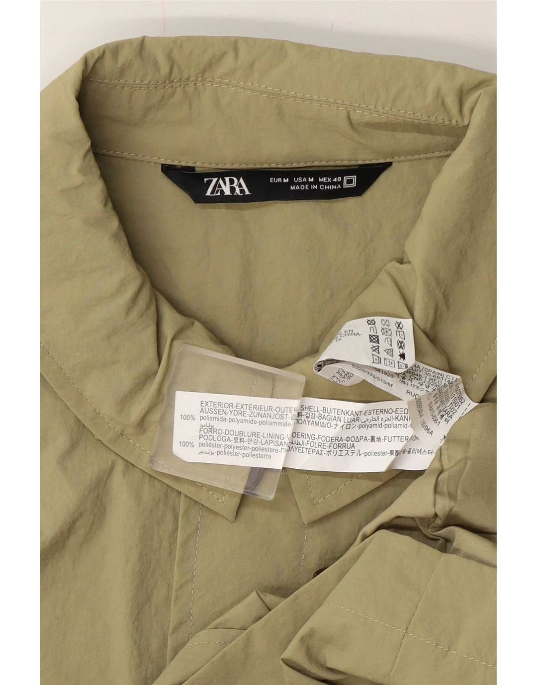 Zara Veste Bomber Coupe Régulière Homme UK 38 Kaki Moyen Polyamide