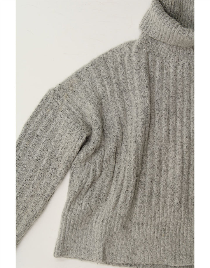 SUPERDRY Womens Crop Roll Neck Jumper Sweater UK 12 Medium Grey Acrylic Vintage Superdry and Second-Hand Superdry from Messina Hembry 