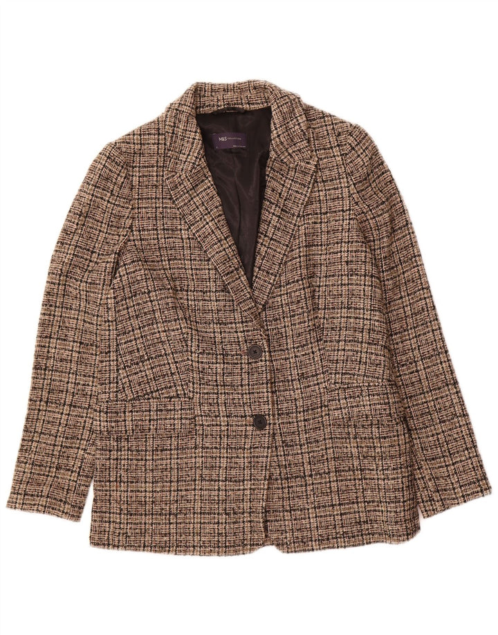 MARKS & SPENCER Womens 2 Button Blazer Jacket UK 8 Small Grey Check