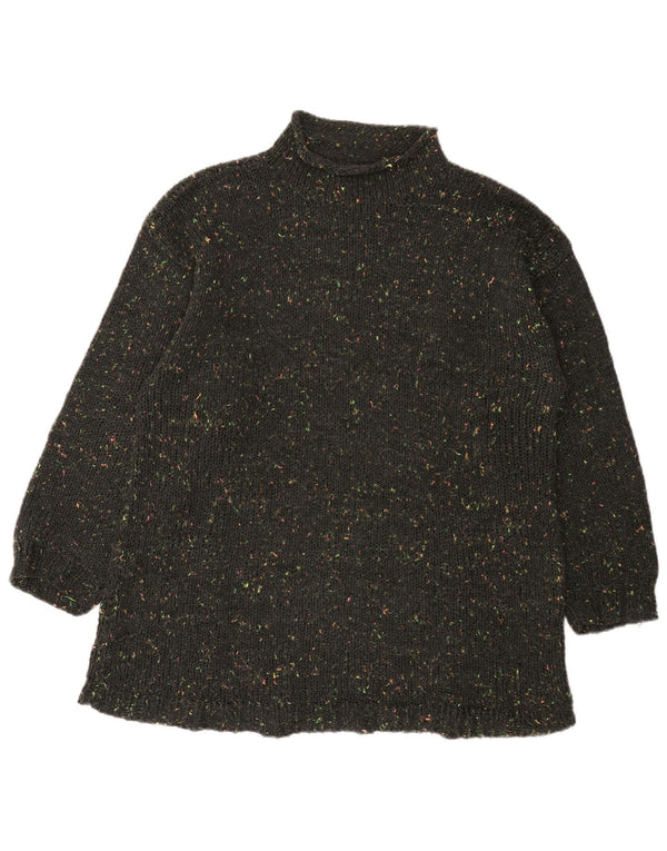 vintage Womens Turtle Neck Jumper Sweater UK 16 Grand Gris Moucheté