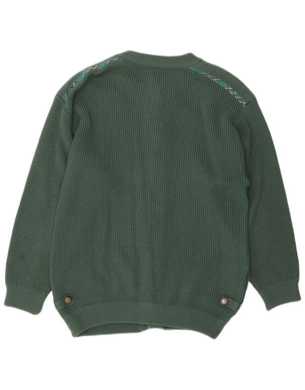 Vintage Mens Loose Fit Cardigan Sweater IT 50 Medium Green Virgin Wool