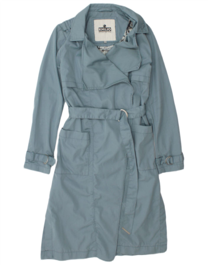 KHUJO Trench Coat Femme UK 10 Petit Bleu Coton