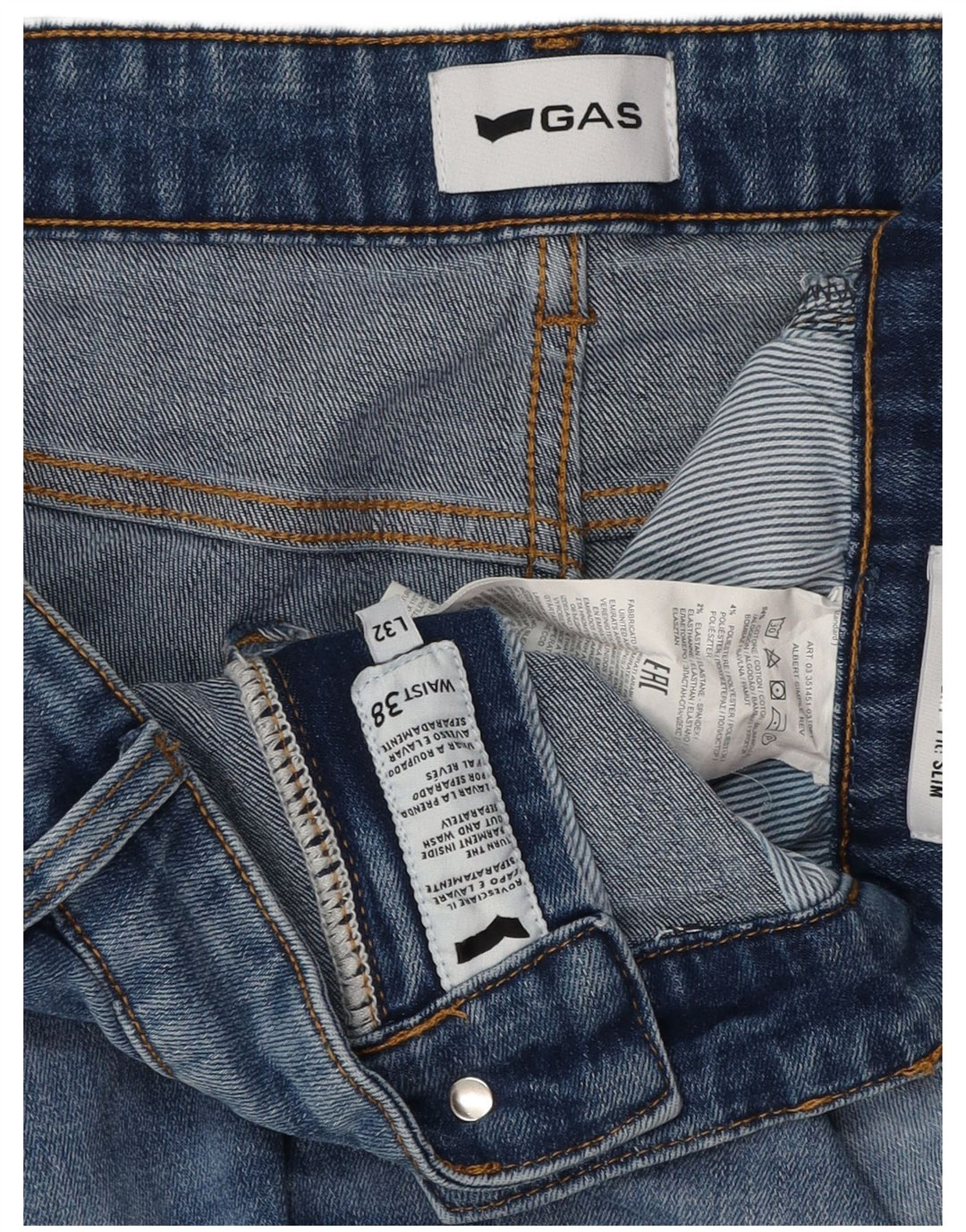 Gas Jean slim vieilli pour homme W38 L32 en coton bleu