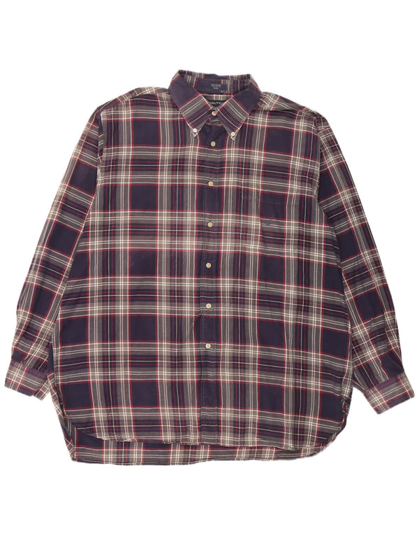 Nautica Chemise en flanelle pour homme 2XL en coton à carreaux bleu marine