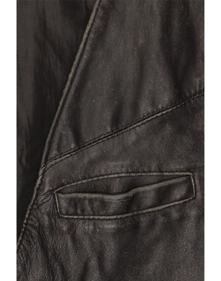 VINTAGE Gilet en cuir homme IT 52 Grand cuir noir