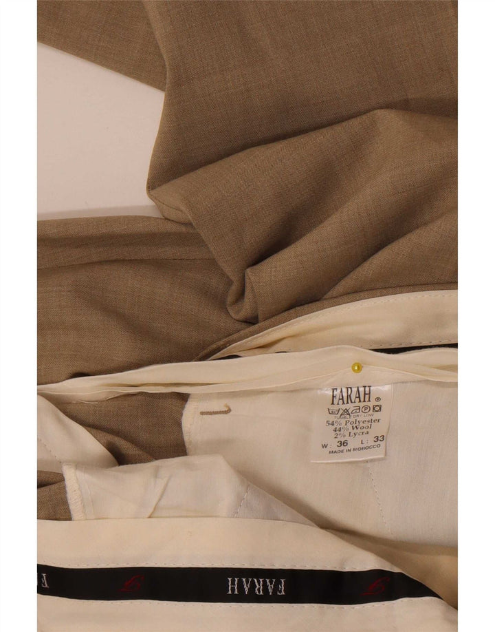 Farah Pantalon de Costume Droit Homme W36 L29 Beige Polyester