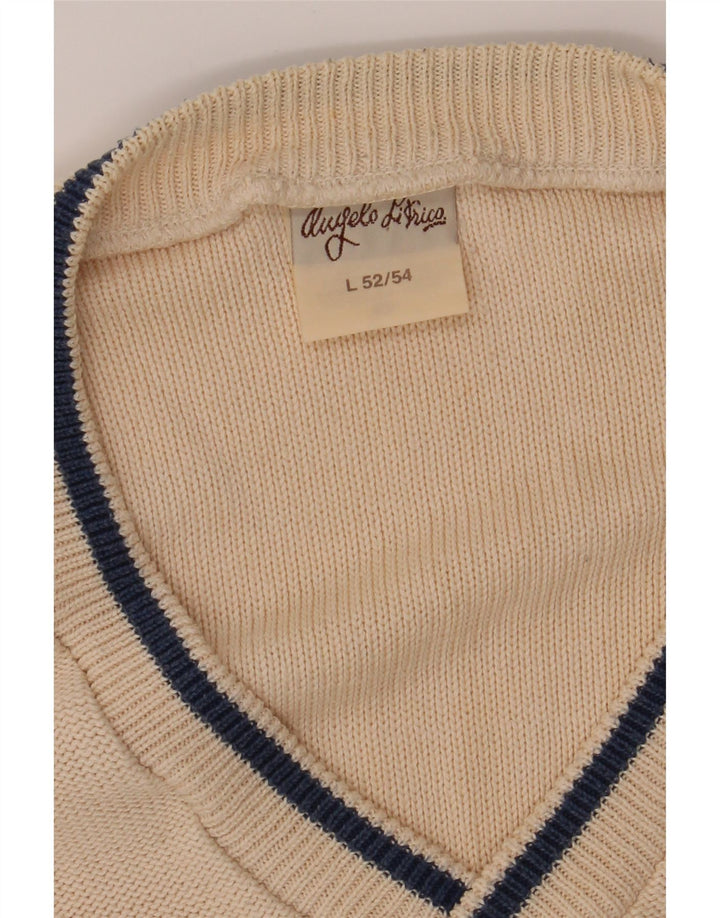 ANGELO LITRICO Mens V-Neck Jumper Sweater IT 52/54 Large Beige Vintage Angelo Litrico and Second-Hand Angelo Litrico from Messina Hembry 