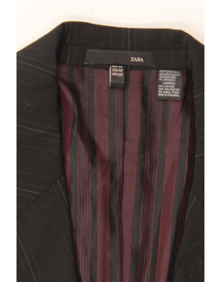 Zara Veste blazer 1 bouton pour femme EU 50 Polyester à fines rayures noires moyennes