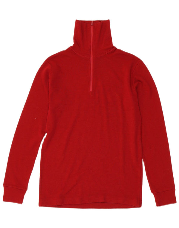 vintage Femmes Zip Neck Top Manches Longues UK 6 XS Rouge Nouvelle Laine