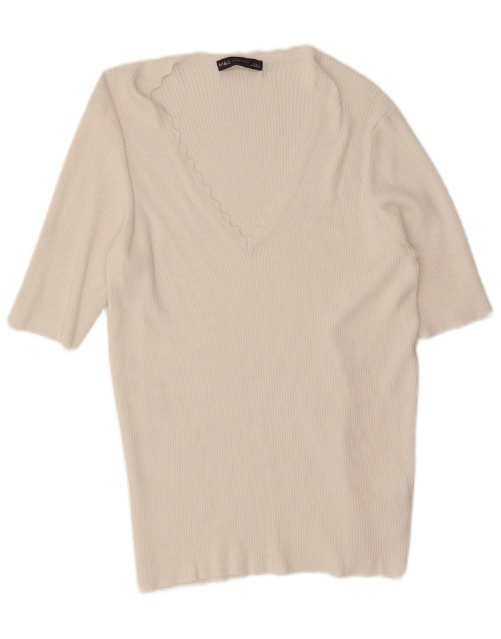 Marks & Spencer T-shirt pour femme UK 16 Large Blanc Viscose