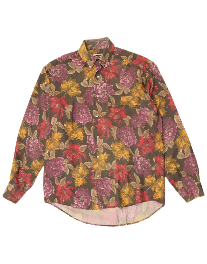 vintage Mens Loose Fit Chemise Petit Floral Multicolore