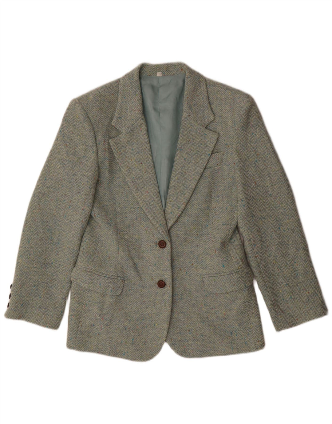 vintage Femme 2 Bouton Blazer Veste IT 42 Laine à chevrons vert moyen