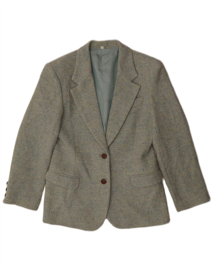 vintage Femme 2 Bouton Blazer Veste IT 42 Laine à chevrons vert moyen