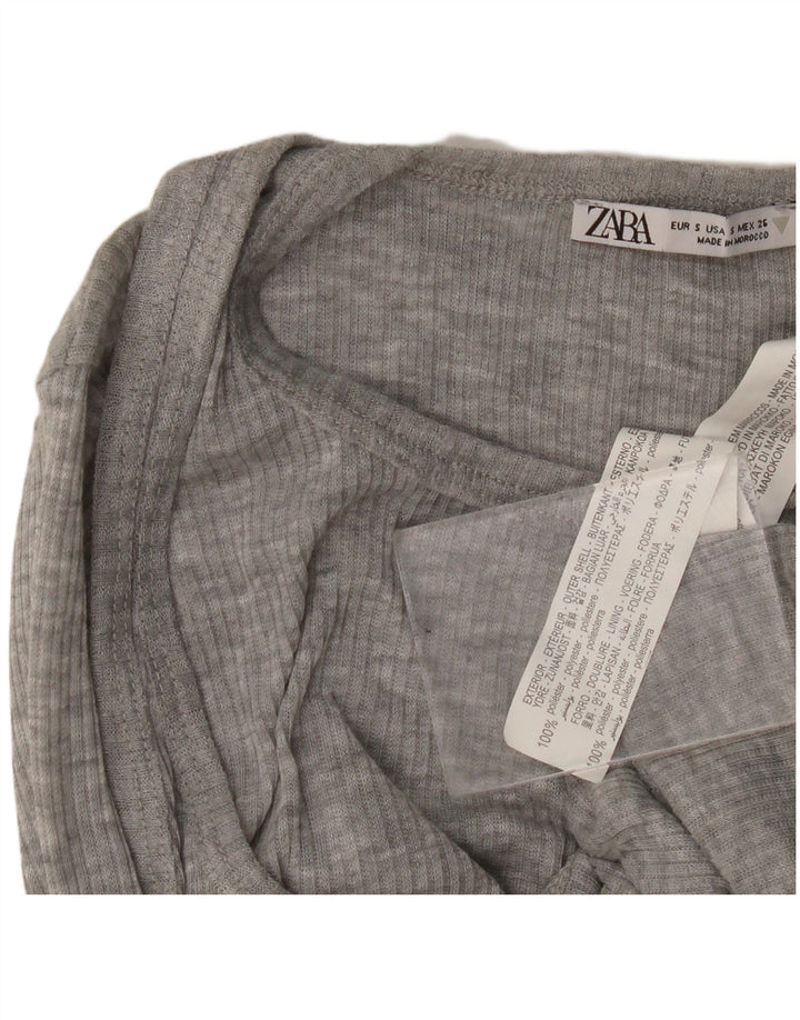Zara Femme Top Manches Longues UK 8 Petit Gris Moucheté Polyester