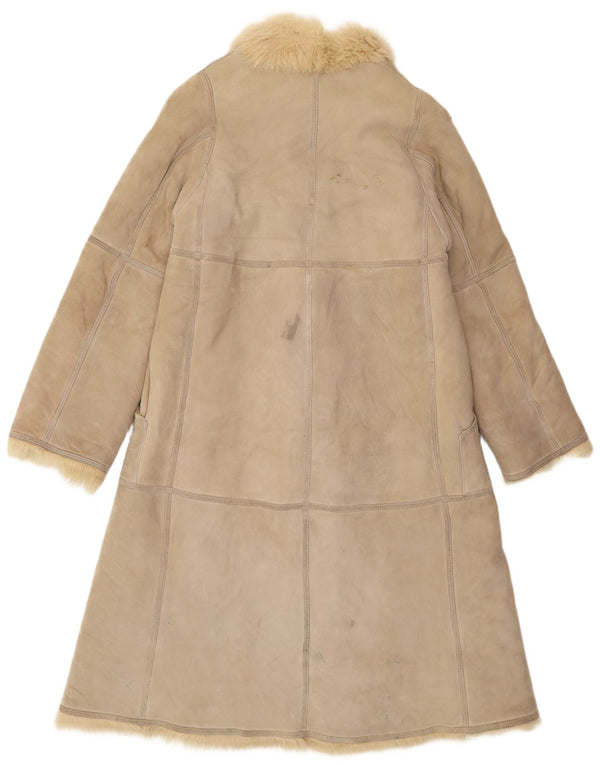 vintage Womens Loose Fit Shearling Coat UK 10 Petit Beige Rétro