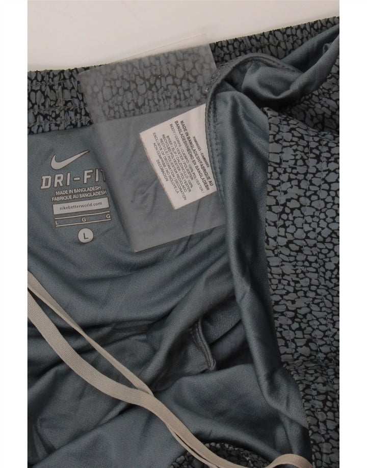 NIKE Short de sport Dri Fit pour femme UK 16 Grand gris imprimé animal en polyester