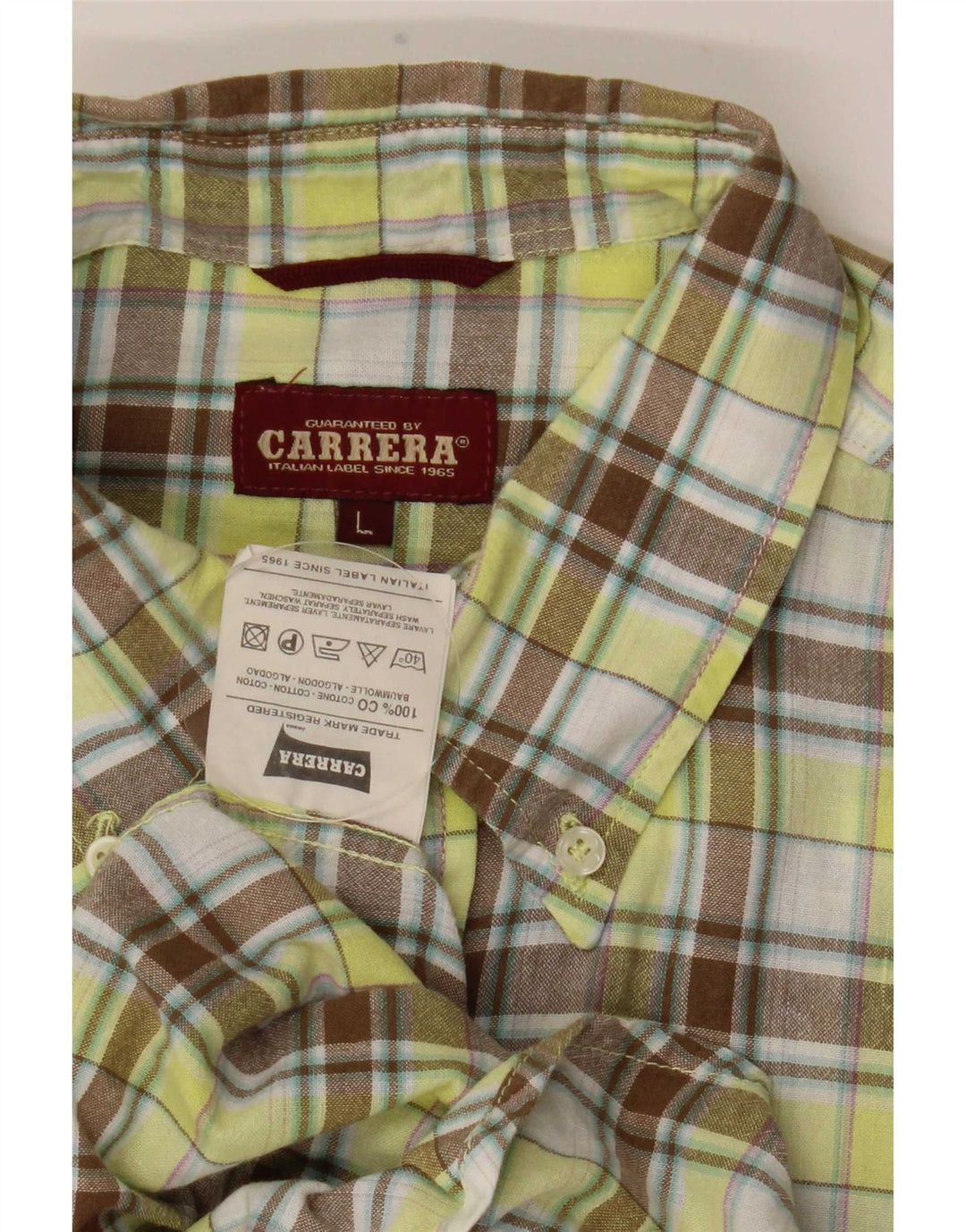 Carrera Chemise à manches courtes pour homme en coton à carreaux verts