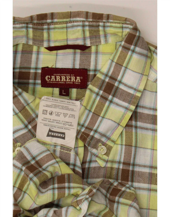 Carrera Chemise à manches courtes pour homme en coton à carreaux verts