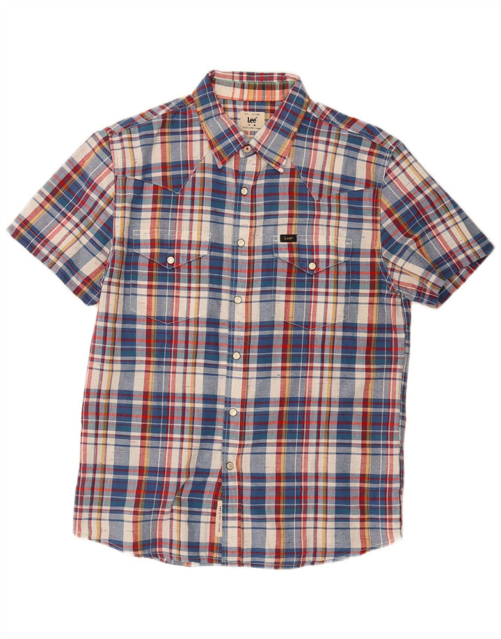 Lee Chemise Slim à Manches Courtes Homme en Coton à Carreaux Multicolore Moyen