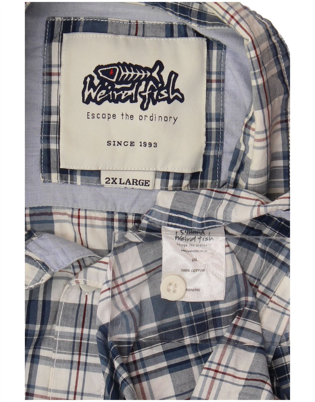 WEIRD FISH Chemise à manches courtes pour homme 2XL en coton à carreaux bleu