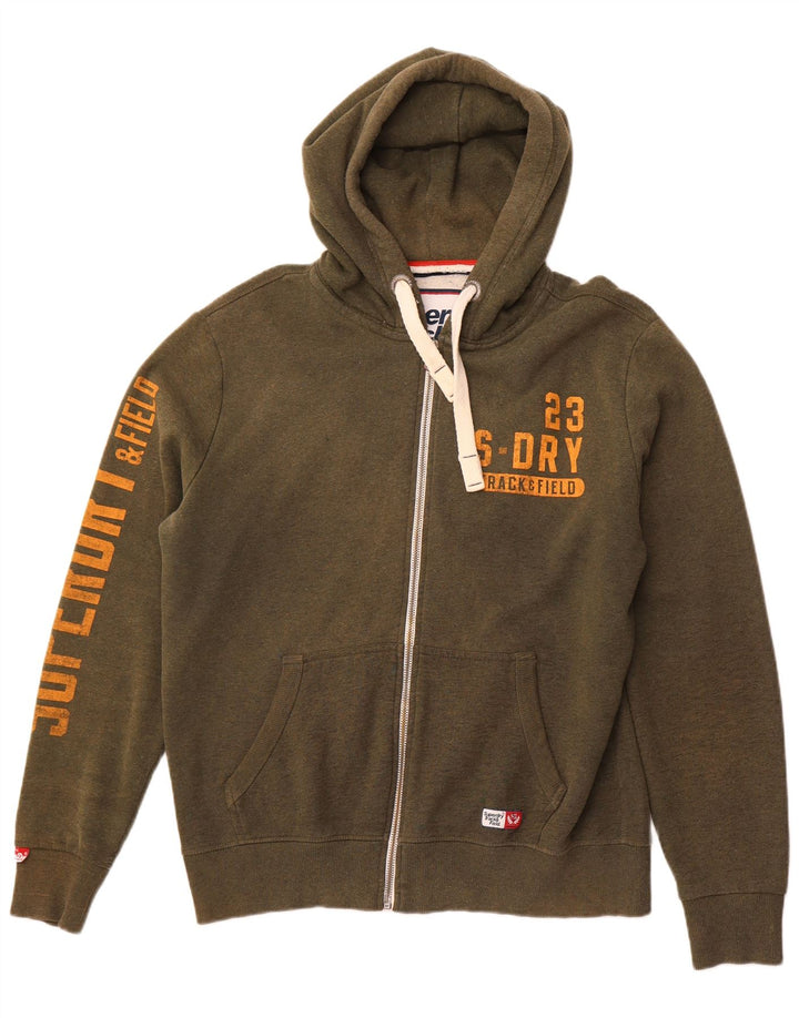 SUPERDRY Pull à capuche zippé pour homme Track & Field Graphic 2XL Kaki Coton