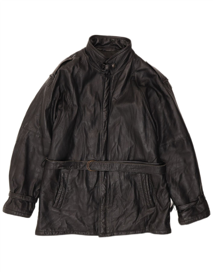 VINTAGE Veste en cuir militaire pour hommes UK 38 Cuir noir moyen