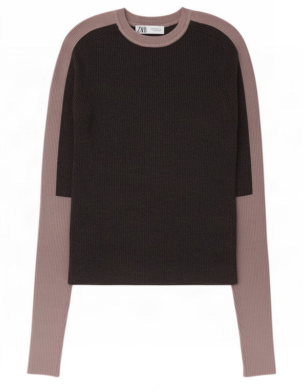 Zara Womens Crop Blouse Top UK 12 Gris Moyen Colorblock Viscose