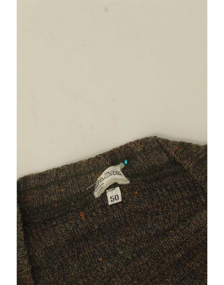 vintage Mens Cardigan Sweater IT 50 Moyen Kaki Moucheté Acrylique