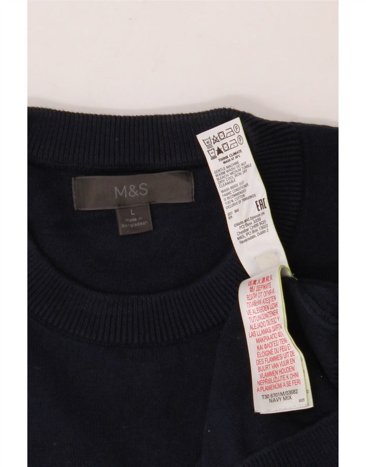 MARKS & SPENCER Pull graphique à col rond pour homme, grand, bleu marine