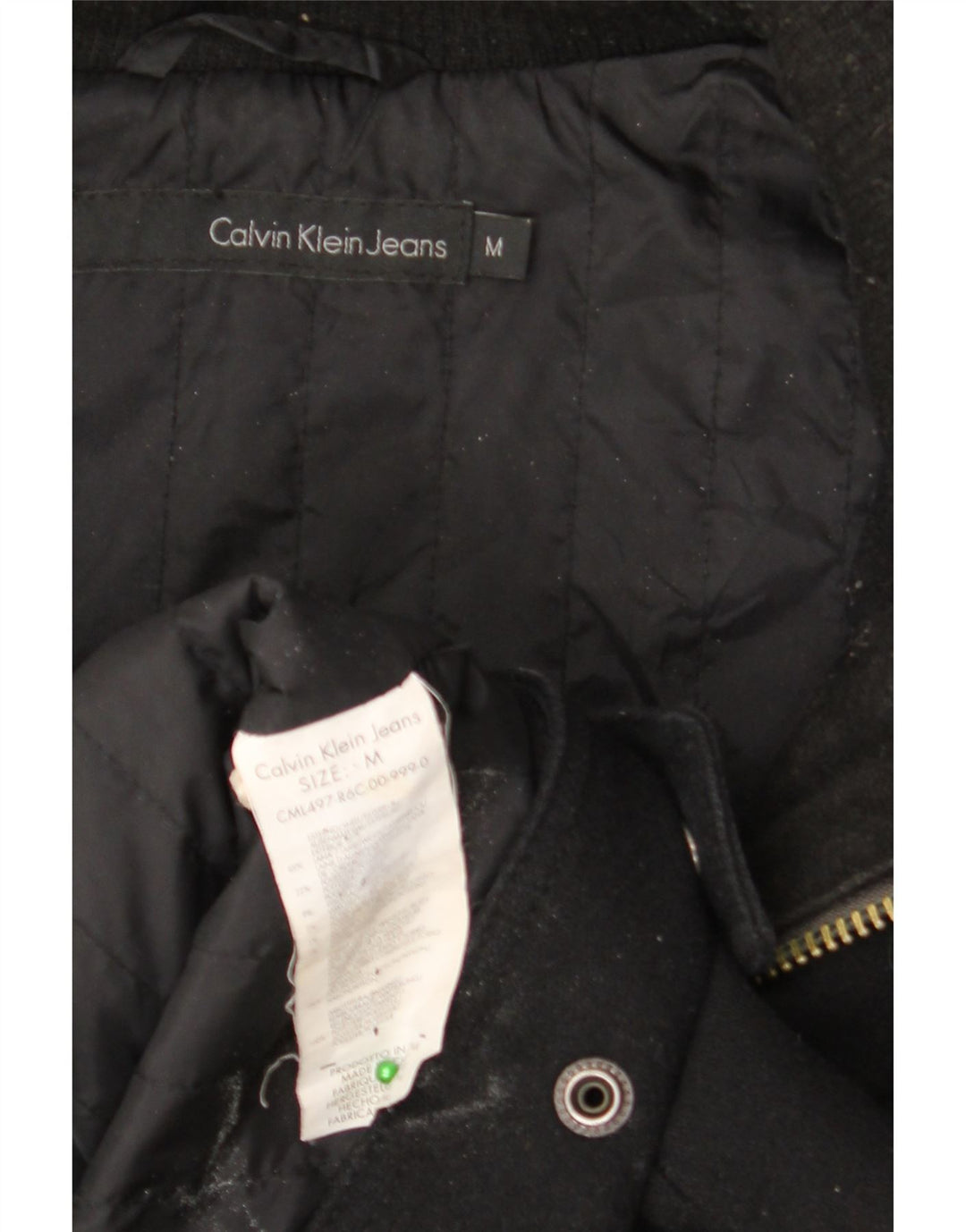 CALVIN KLEIN JEANS Veste bomber à capuche pour homme UK 38 Laine noire moyenne