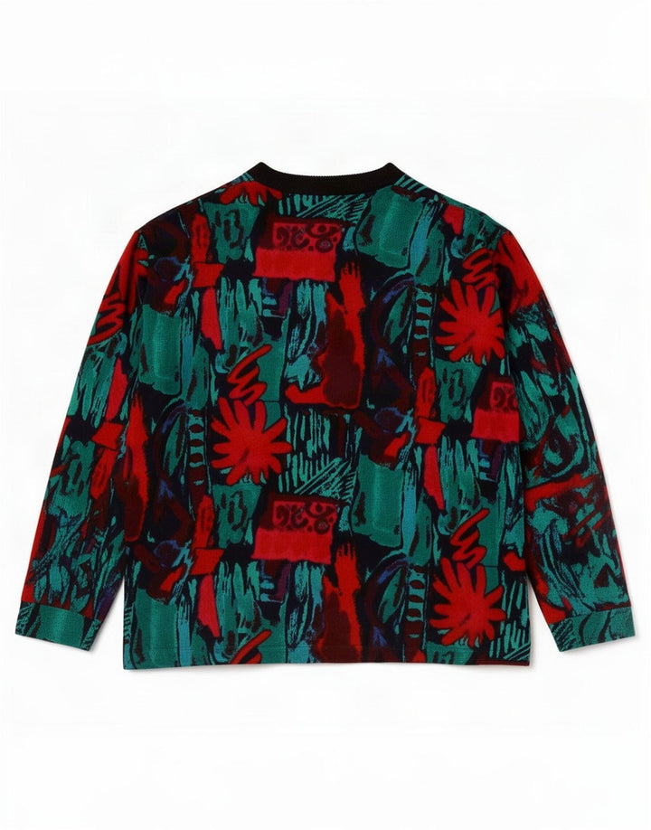 vintage Womens Abstract Pattern Cardigan Sweater UK 16 Grand Multicolore