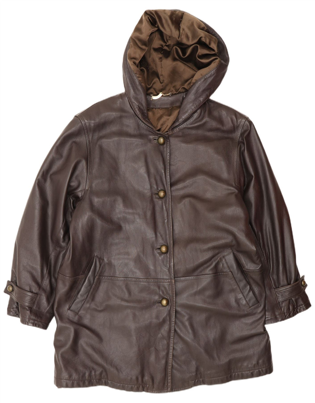 Marina Rinaldi Manteau en cuir à capuche pour femme Taille 23 Cuir marron moyen