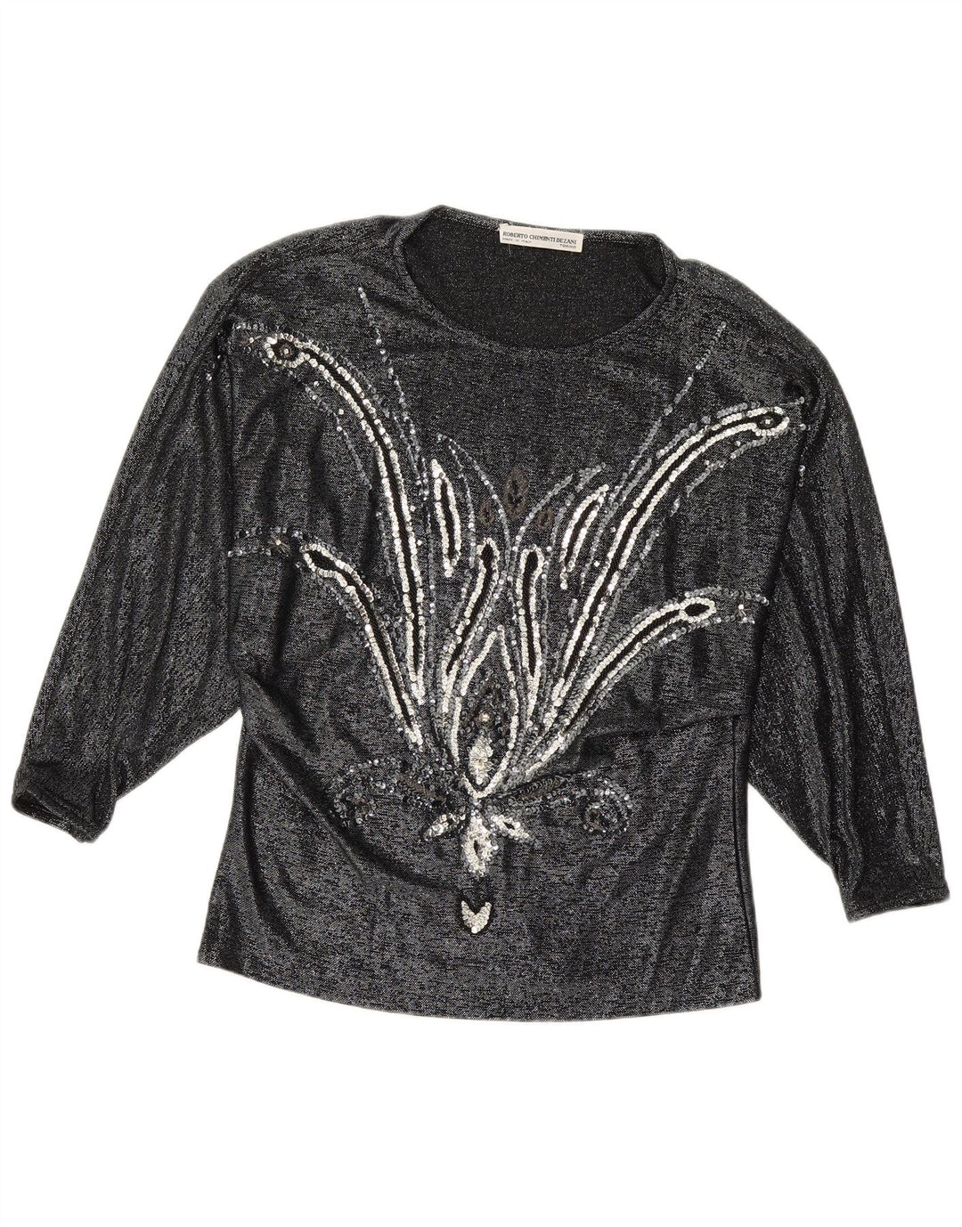 VINTAGE Chemisier à manches longues pour femme IT 42 Viscose florale noire moyenne