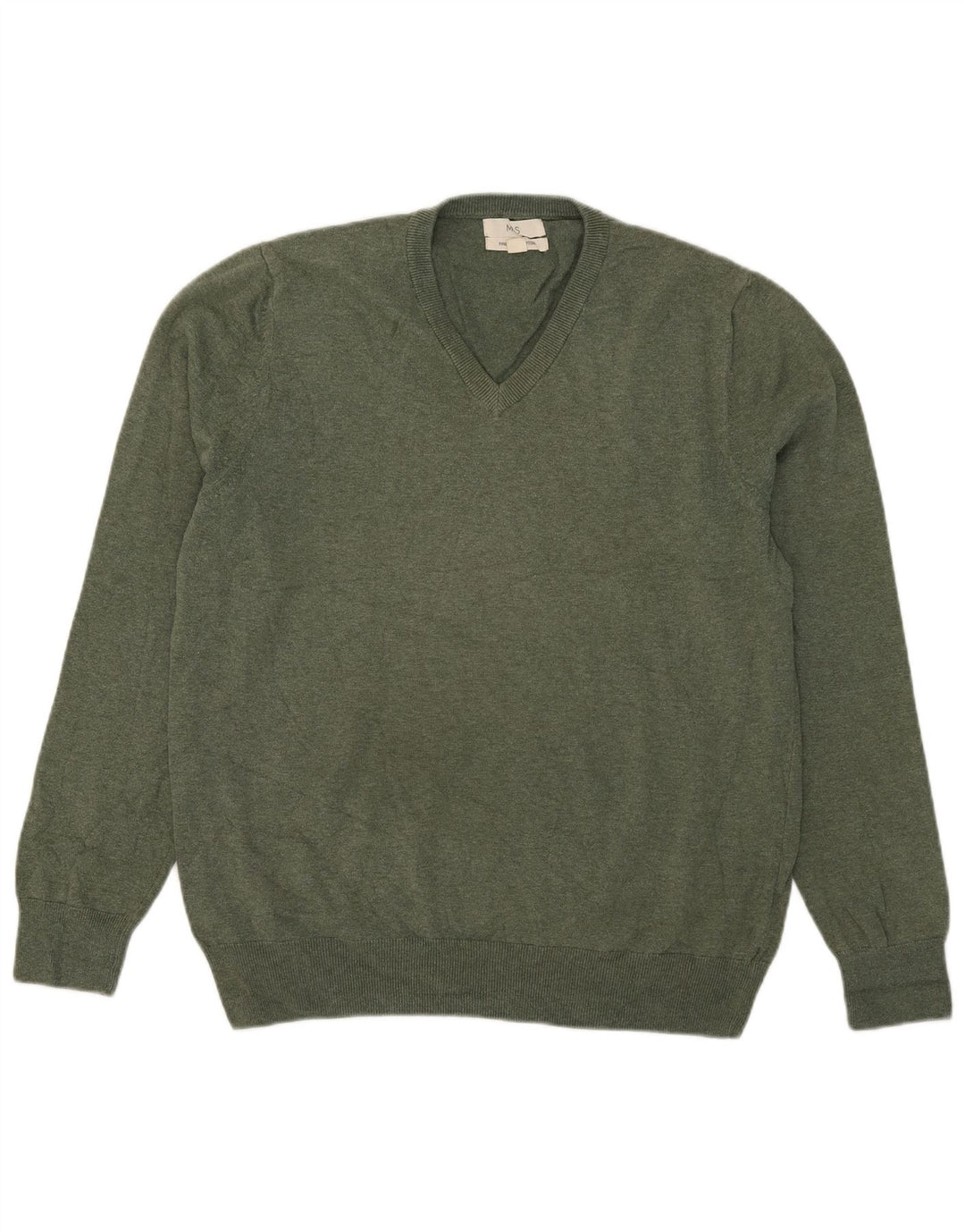 Marks & Spencer Pull col V pour homme en coton vert Taille L