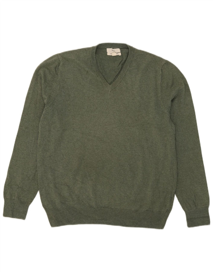 Marks & Spencer Pull col V pour homme en coton vert Taille L