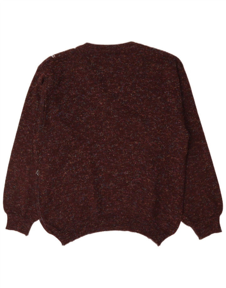 vintage Mens V-Col Jumper Sweater IT 48 Moyen Brun Géométrique Polyacrylique