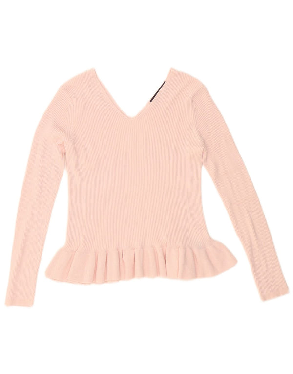 Marks & Spencer Pull court à col en V pour femme UK 12 Viscose rose moyen