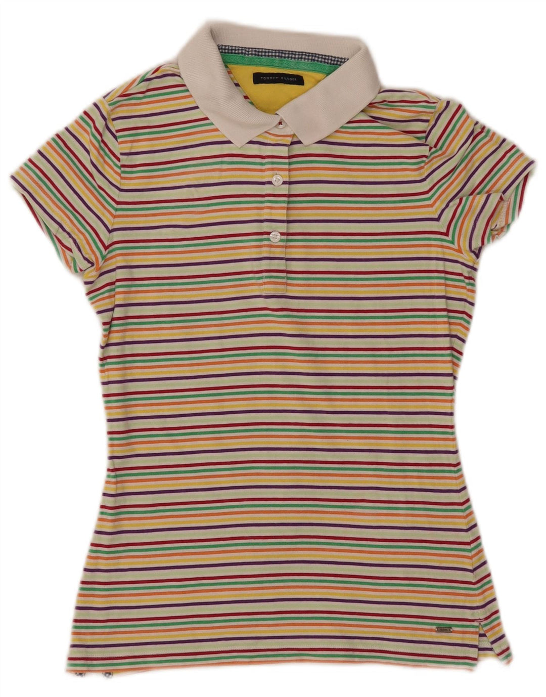 TOMMY HILFIGER Polo Femme UK 8 Small Multicolore Rayé