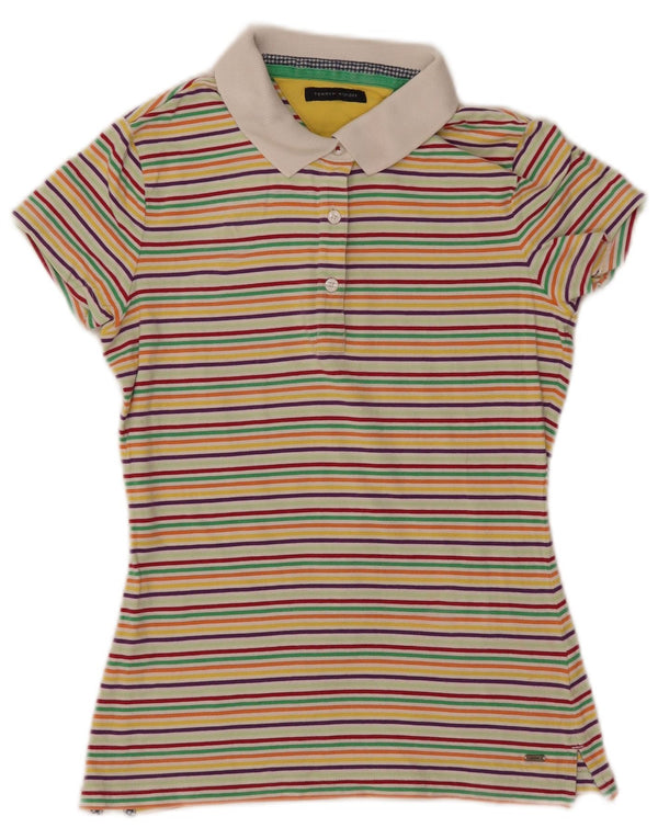 TOMMY HILFIGER Polo Femme UK 8 Small Multicolore Rayé