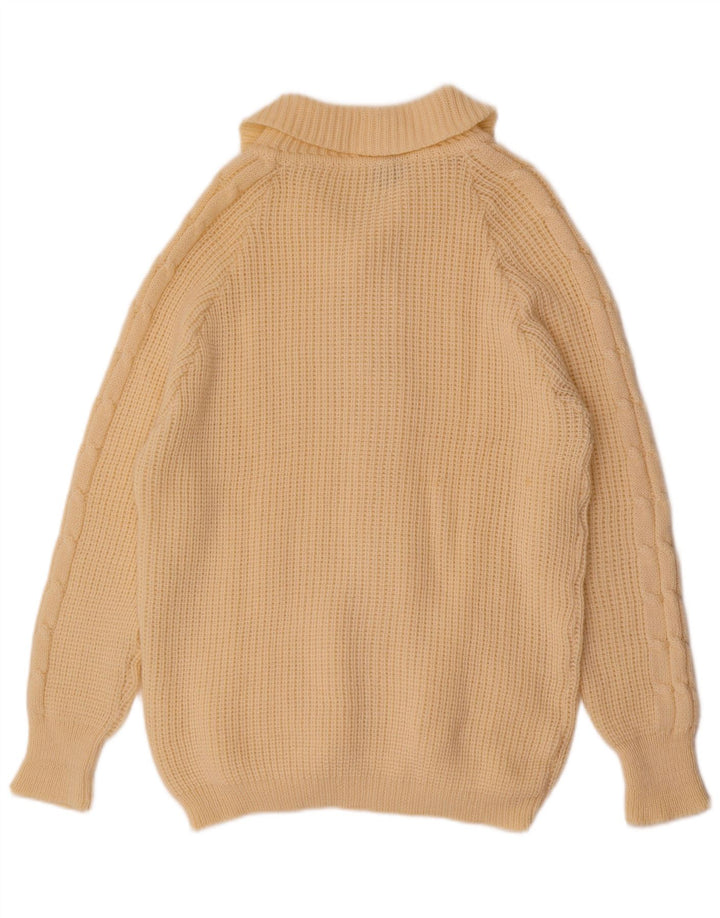 vintage Mens Cardigan Pull Grand Blanc Cassé