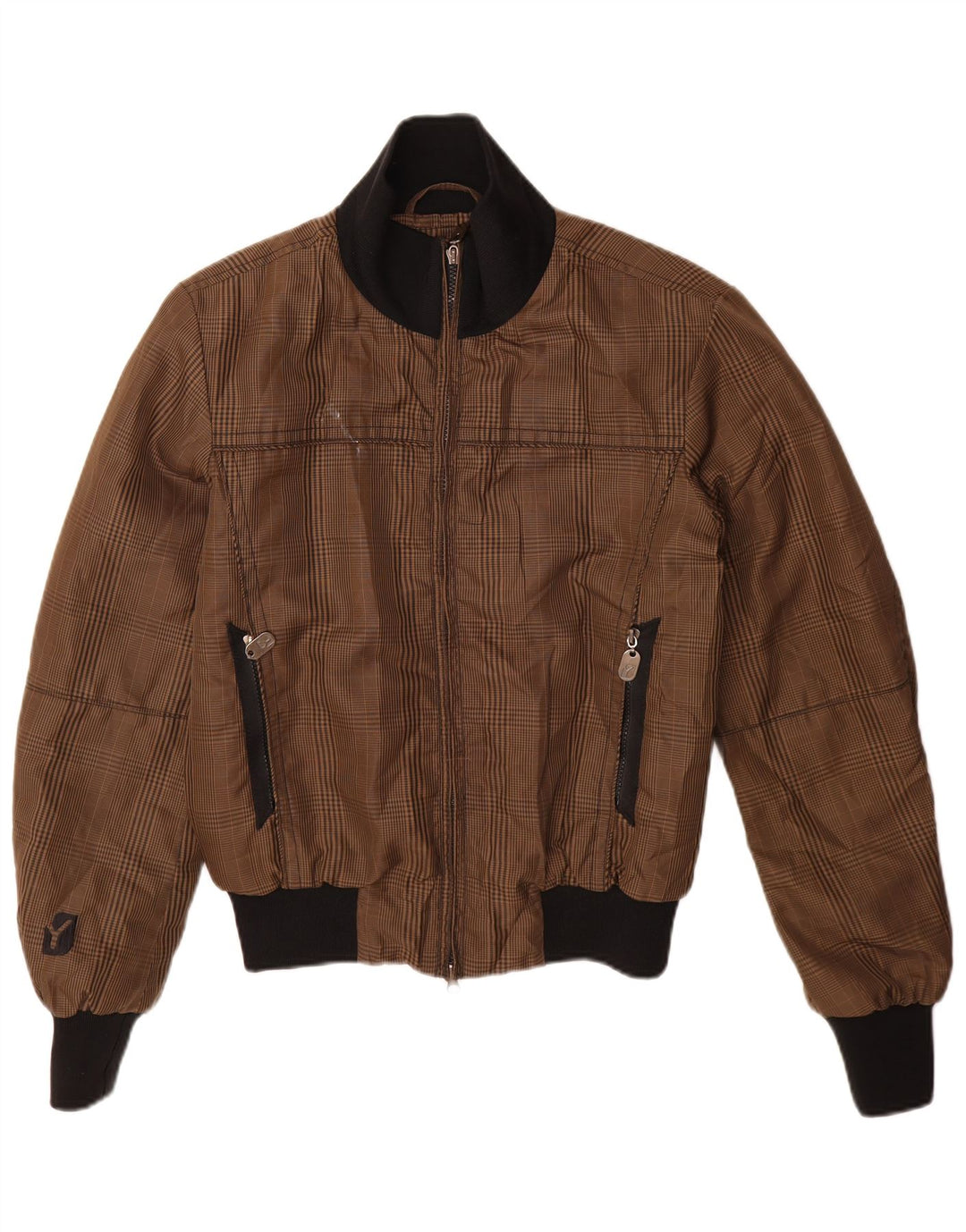 CRIER! Blouson Bomber Homme UK 36 Petit Carreau Marron Polyester