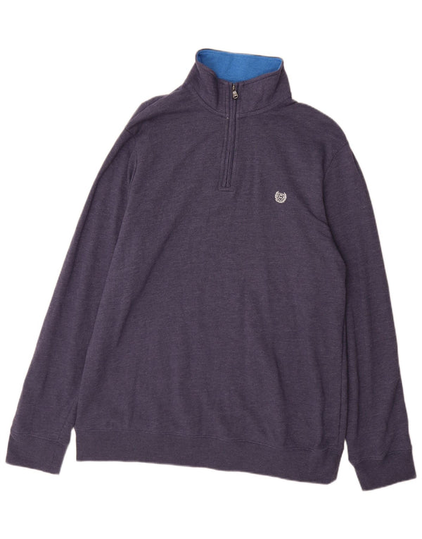 Chaps Pull Homme Col Zippé XL Bleu Marine Coton